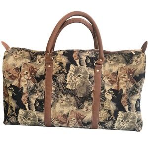 Vintage Style Kitten Tapestry Duffle Bag Cat Print Weekender Travel Bag Large